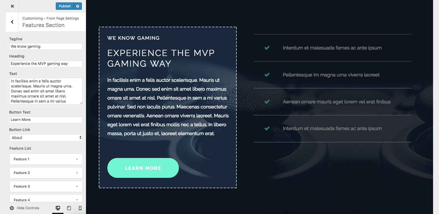 MVP Gaming admin settings preview