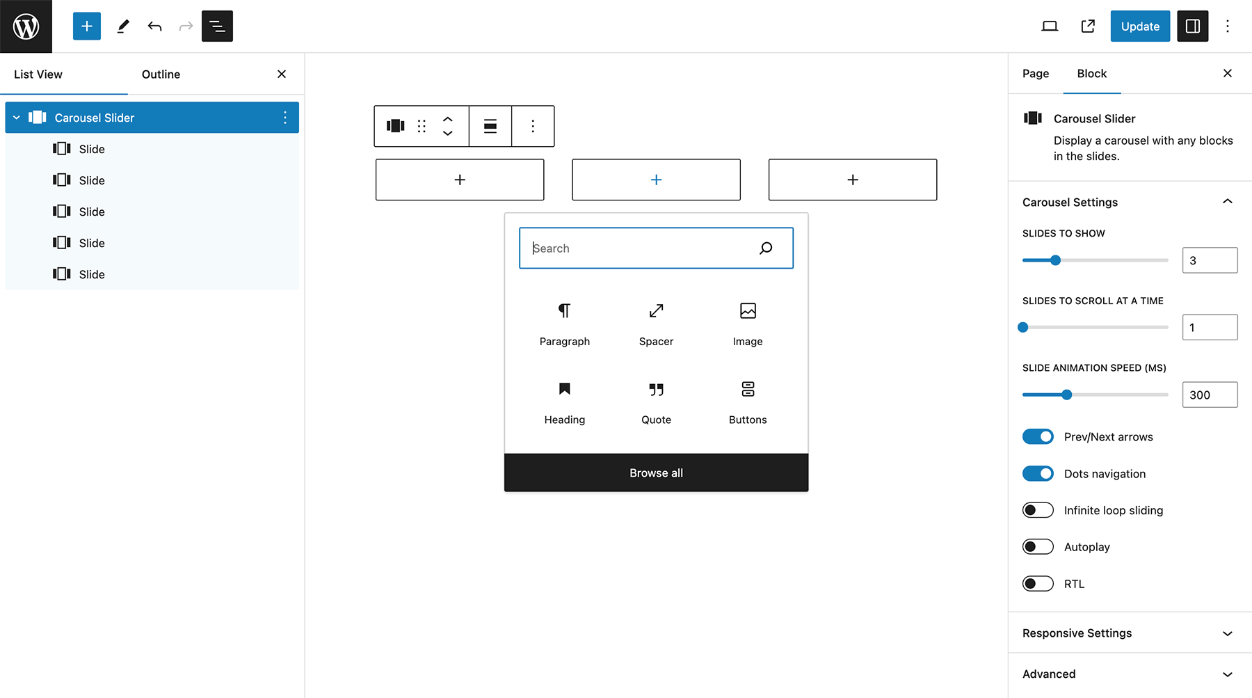 Carousel block front-end preview