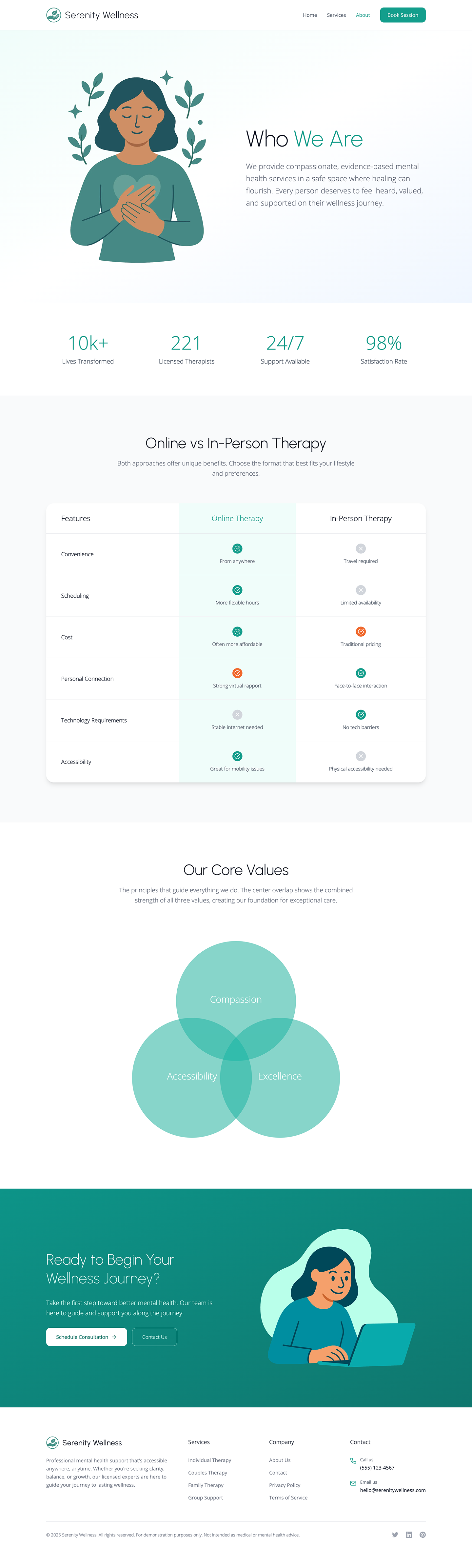 Serenity Wellness about page desktop preview